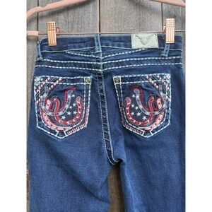 Western Blue Kids Girls Jeans Size 12 Bootcut Embellished Pockets Patriotic